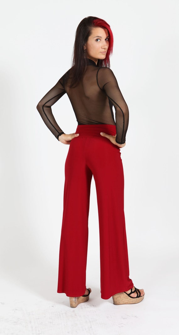 Women s Red High Waisted Palazzo Pants Women s Jersey Knit Pants