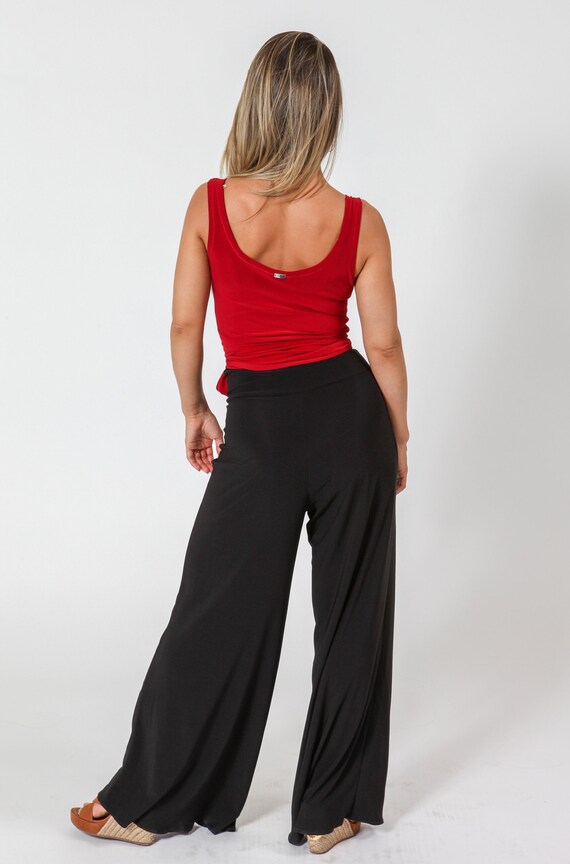 Women's High Waisted Palazzo Pants, Women's Jersey Knit Pants, Wide Leg Stretch  Pants, Baggy Pants, Black Dress Pants, Wide Leg Yoga Pants 