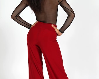 Women's Red High Waisted Palazzo Pants, Women's Jersey Knit Pants, Wide Leg  Stretch Pants, Baggy Pants, Red Dress Pants, Wide Leg Yoga Pants -   Canada