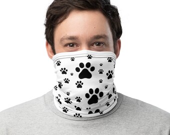 Dog paw prints neck gaiter, face covering, headband, bandana, wristband. Dog mom's gift. Dog dad gift.