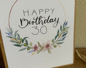 Card Birthday Card Watercolor personalized Card Folding Card Flower Wreath Watercolor Kraft Paper