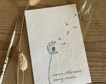 Plantable sympathy card made from seed paper handmade watercolor dandelion condolence card farewell card