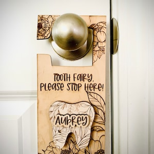 Tooth fairy door hangers, please stop here, personalized tooth fairy, kids tooth fair, door hanger