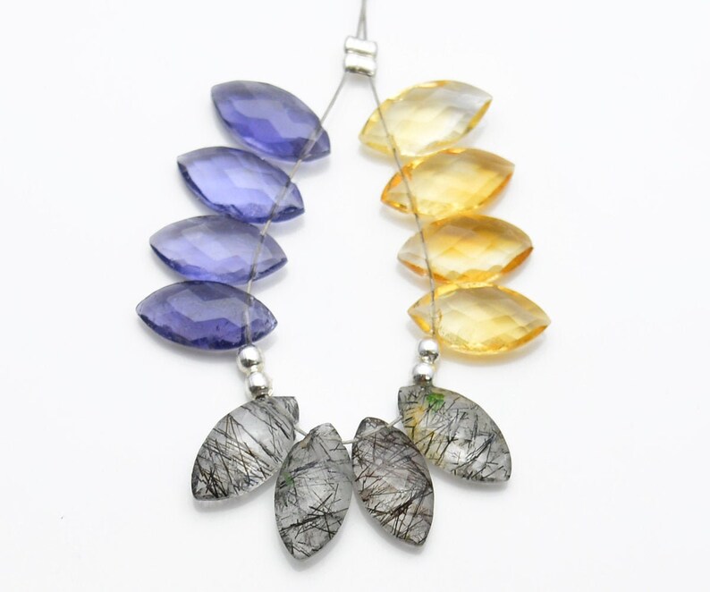 Iolite Rare 12 Pieces 12x6 MM Size And Black Rutile Quartz Faceted Marquise Shape Briolette Natural Citrine