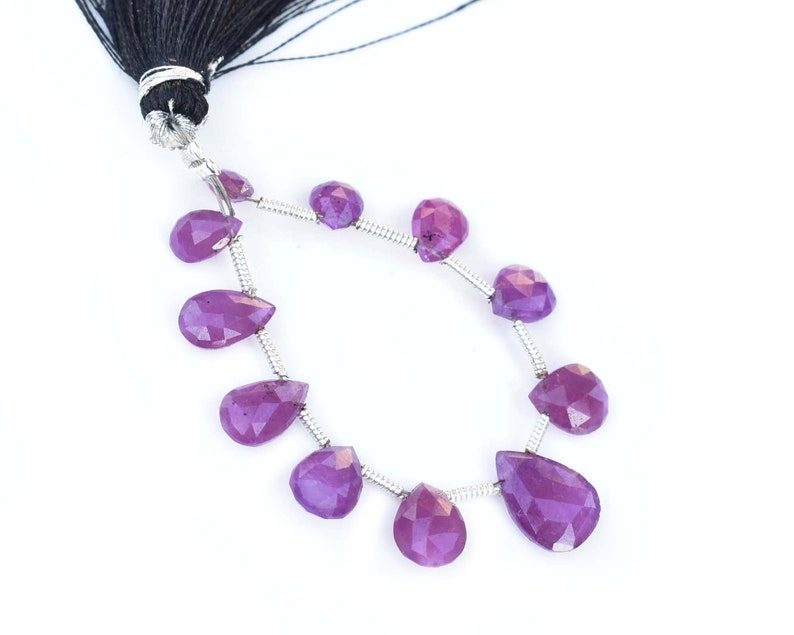 Natural Pink Ruby Sapphire Pear Faceted Loose Beads Rare Gemstone Beads Ruby Sapphire Briolette Beads Natural Gemstone 11 Beads 7-11 MM