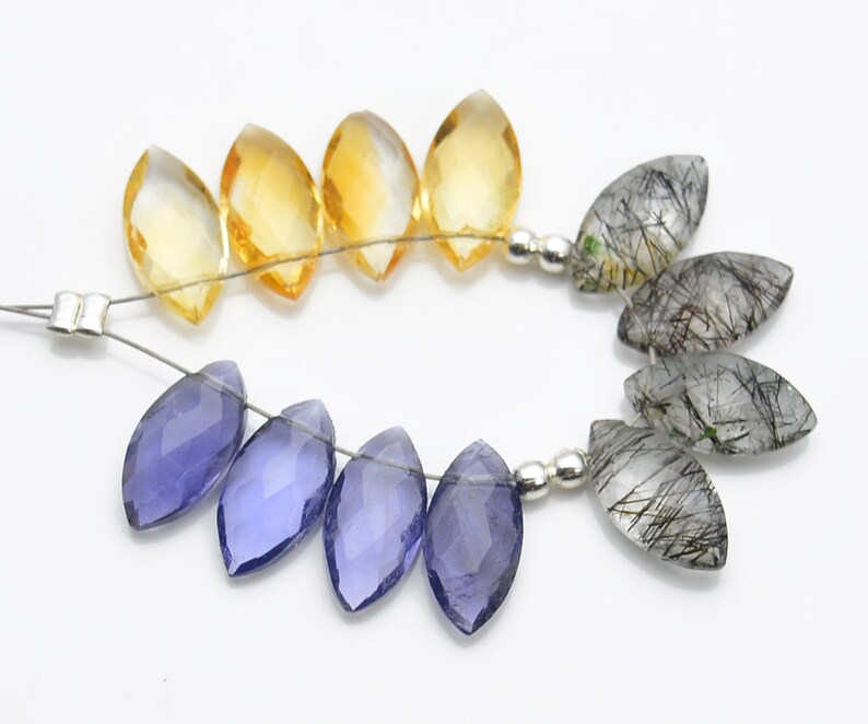 Iolite Rare 12 Pieces 12x6 MM Size And Black Rutile Quartz Faceted Marquise Shape Briolette Natural Citrine