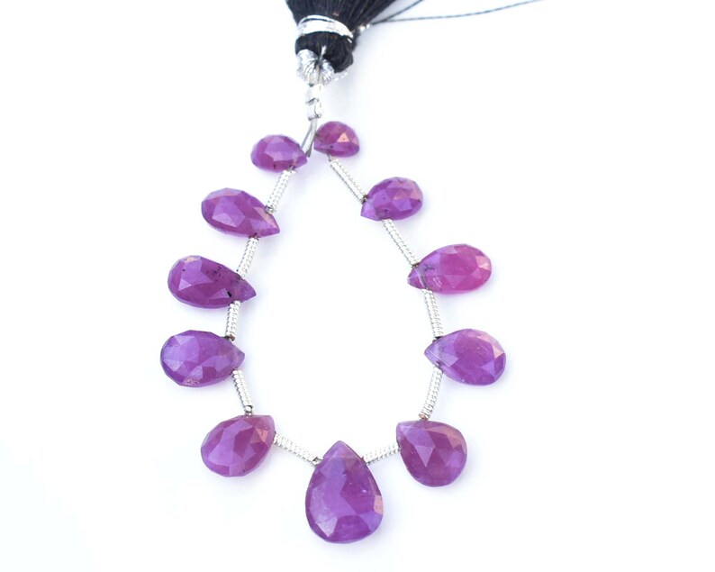 Natural Pink Ruby Sapphire Pear Faceted Loose Beads Rare Gemstone Beads Ruby Sapphire Briolette Beads Natural Gemstone 11 Beads 7-11 MM