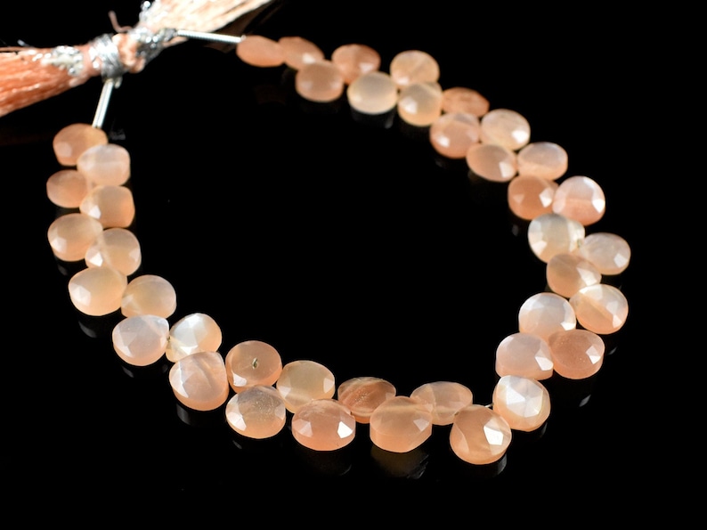 Natural Peach Moonstone Faceted Briolette Moonstone Gemstone 7 MM Size 7 Strand Peach Moonstone Heart Shape Beads Peach Moonstone Beads