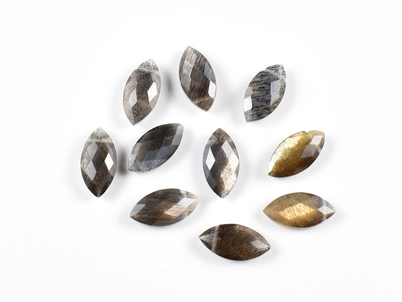 12x6 MM Size, AAA Black Moonstone Loose Beads Gemstone 10 Piece Natural Fire Black Moonstone Faceted Marquise Briolette Side Drilled
