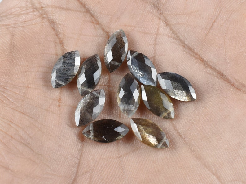 12x6 MM Size, AAA Black Moonstone Loose Beads Gemstone 10 Piece Natural Fire Black Moonstone Faceted Marquise Briolette Side Drilled