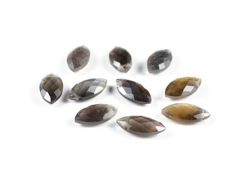 12x6 MM Size, AAA Black Moonstone Loose Beads Gemstone 10 Piece Natural Fire Black Moonstone Faceted Marquise Briolette Side Drilled