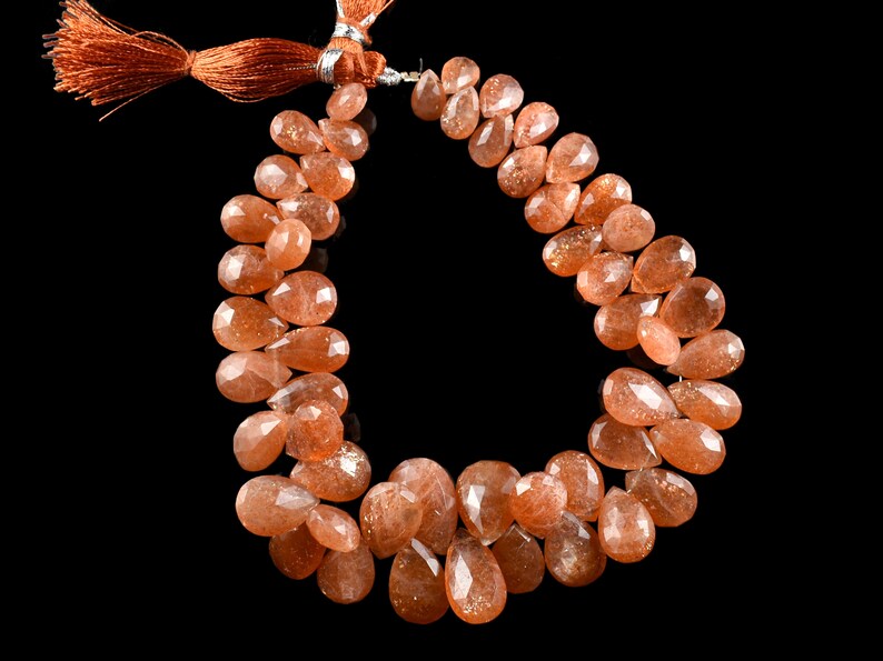 Natural Sunstone Briolette Sunstone Faceted Briolette Sunstone Pear Briolettes Sunstone Beads Sunstone Gemstone 9 Inch Strand 8-16 MM #GB38