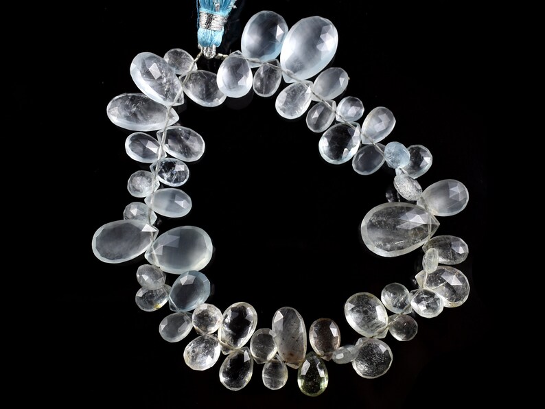 Natural Aquamarine Briolette Aquamarine Faceted Pear Briolettes Aquamarine Gemstone Aquamarine Teardrop Beads 9 Inch Strand 9-20 MM #GB40
