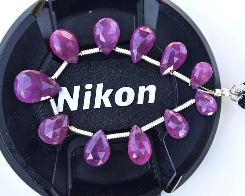 Natural Pink Ruby Sapphire Pear Faceted Loose Beads Rare Gemstone Beads Ruby Sapphire Briolette Beads Natural Gemstone 11 Beads 7-11 MM