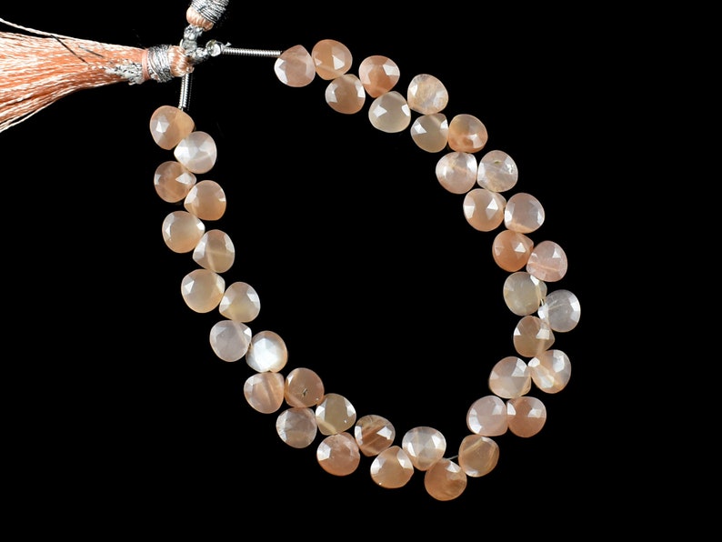 Natural Peach Moonstone Faceted Briolette Moonstone Gemstone 7 MM Size 7 Strand Peach Moonstone Heart Shape Beads Peach Moonstone Beads
