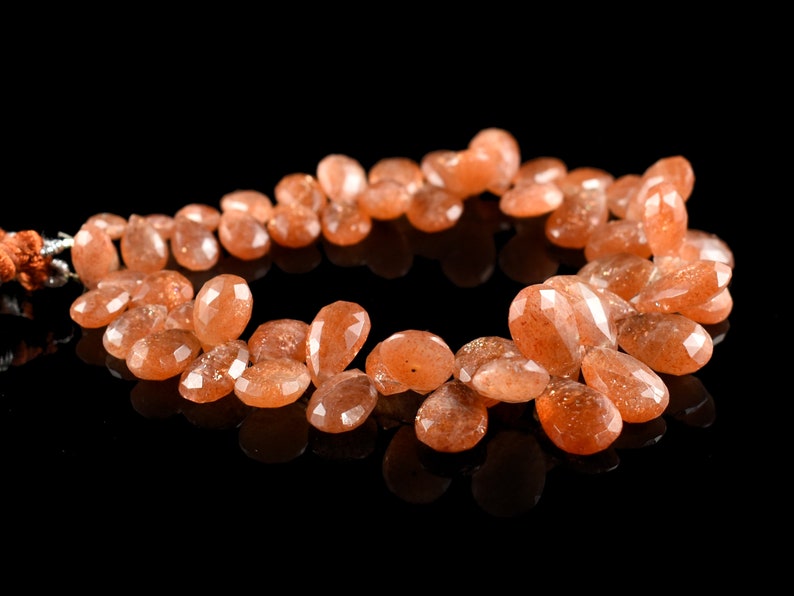 Natural Sunstone Briolette Sunstone Faceted Briolette Sunstone Pear Briolettes Sunstone Beads Sunstone Gemstone 9 Inch Strand 8-16 MM #GB38