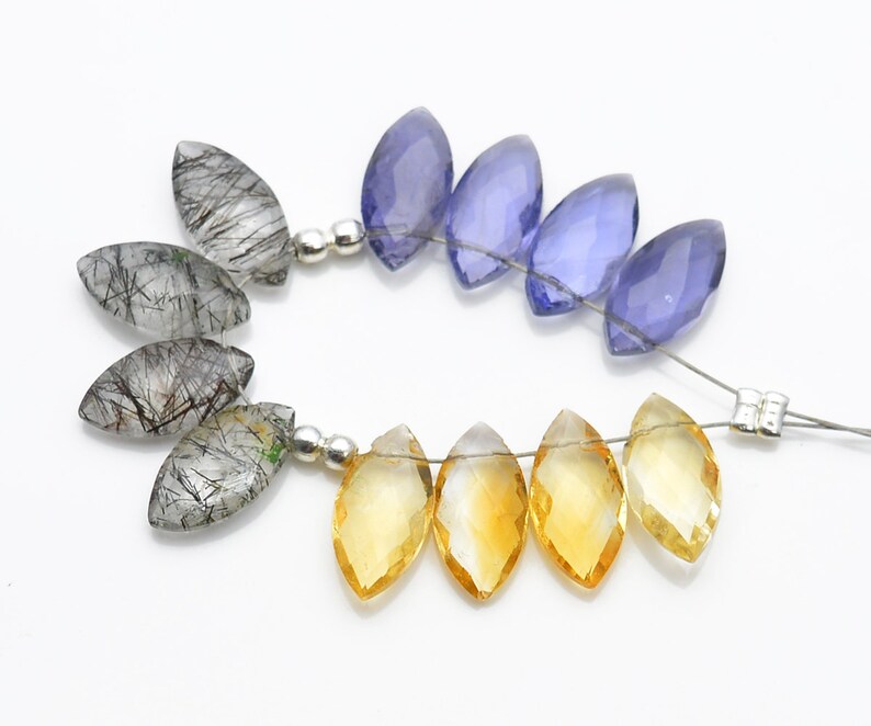 Iolite Rare 12 Pieces 12x6 MM Size And Black Rutile Quartz Faceted Marquise Shape Briolette Natural Citrine