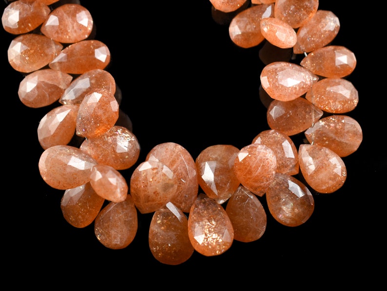 Natural Sunstone Briolette Sunstone Faceted Briolette Sunstone Pear Briolettes Sunstone Beads Sunstone Gemstone 9 Inch Strand 8-16 MM #GB38
