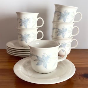 Arabia Finland Six Arctica Sinikello (Bluebell) Coffee Espresso Cups With Six Saucers Rare Vintage Ceramics Set by Inkeri Leivo