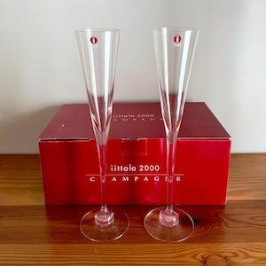 Iittala Finland Aurora Two Champagne Flute Glasses With Box Elegant Design Glass by Heikki Orvola Multiple Available