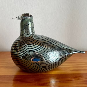 Oiva Toikka Atlas Art Glass KOP Medium Company Bird Rare Blue Silver And Lyster Glass Nuutajärvi Finland