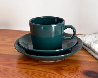 Arabia Finland Teema Coffee Cup With Saucer and Dessert Plate 3 pcs Original Green Design Ceramic by Kaj Franck Multiple Available