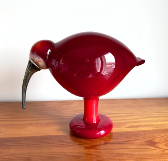 Oiva Toikka Ibis Red Glass Bird Very Rare Vintage Footed Design