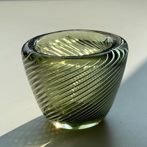 Nuutajärvi Finland Vire Little Desing Glass Bowl Vintage Green Art Glass Piece by Kaj Franck