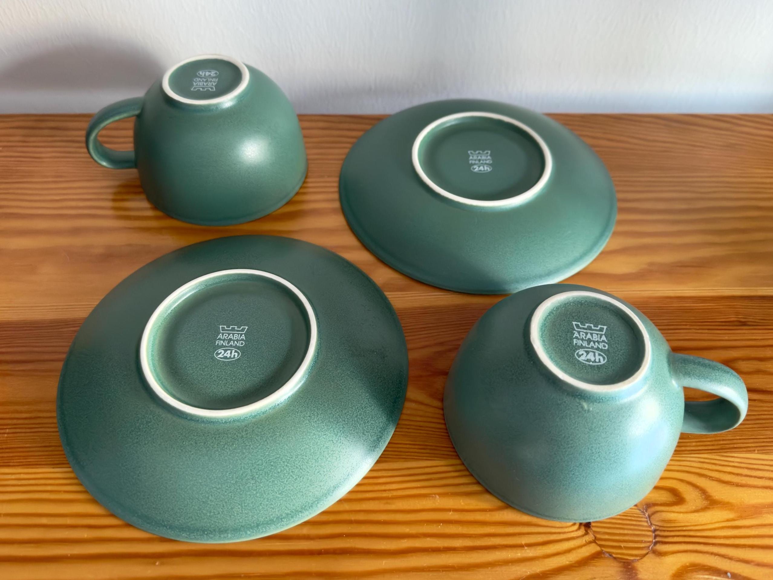 Arabia Finland 24H Two Coffee Cups With Saucers 4 Pcs Original