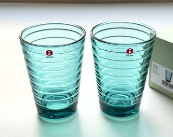 Iittala Finland - Lot de 2 verres bleus mer avec boîte d'origine par Aino Aalto Plusieurs disponibles