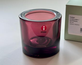 Iittala Finland Kivi Calluna (Kanerva) Glass Candle Holder for Tealight by Marimekko and Heikki Orvola Original Box Multiple Available