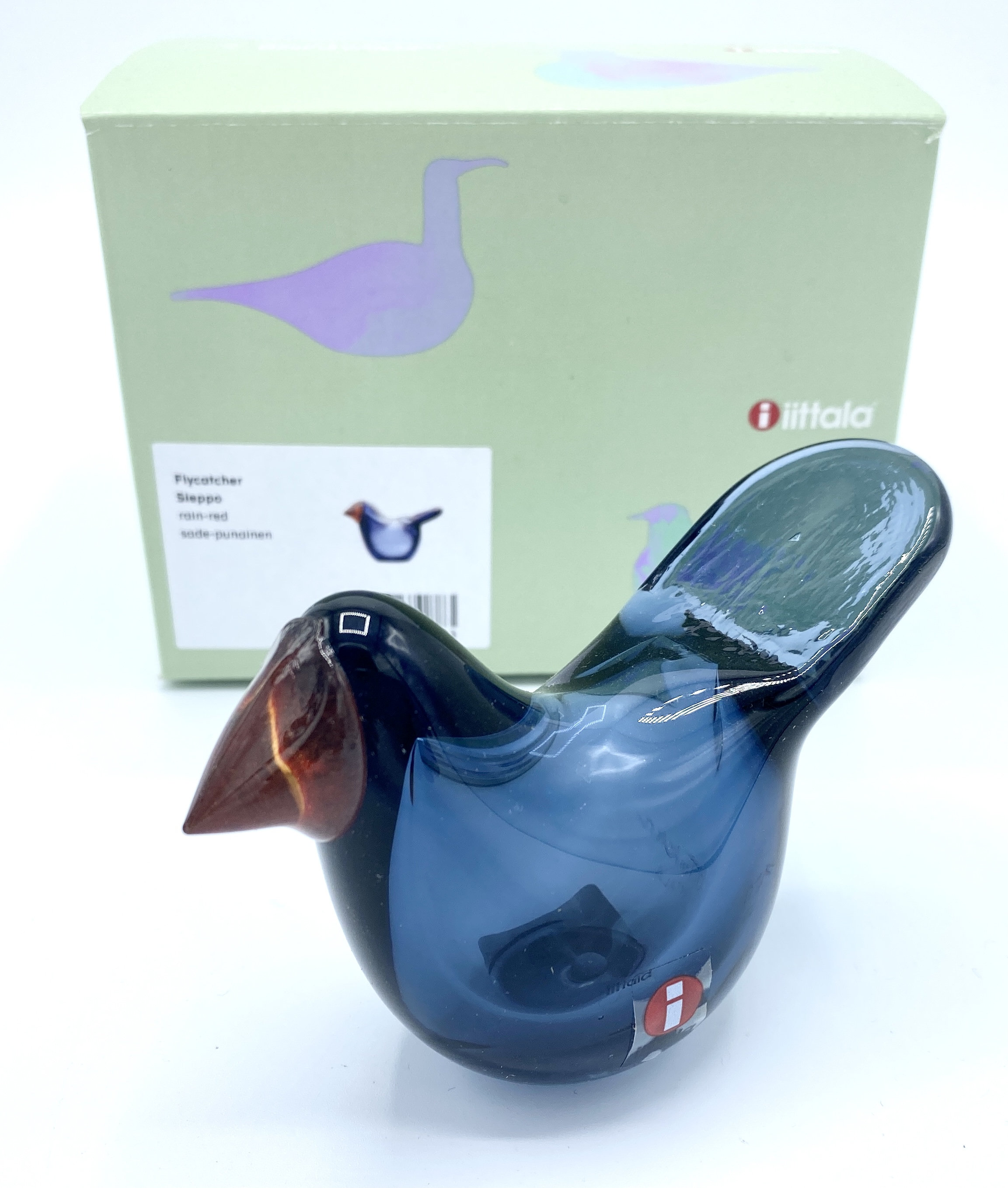 Oiva Toikka Flycatcher (sieppo) Art Glass Bird Rain With Red Beak