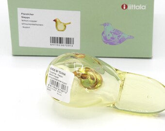 Oiva Toikka Flycatcher (sieppo) Art Glass Bird Lemon With Copper