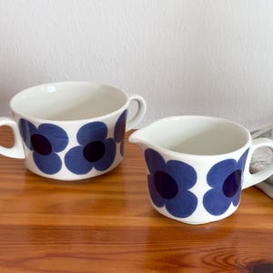 Arabia Finland Aurinko The Sun Blue Sugar Bowl and Creamer Vintage Rare by Esteri Tomula