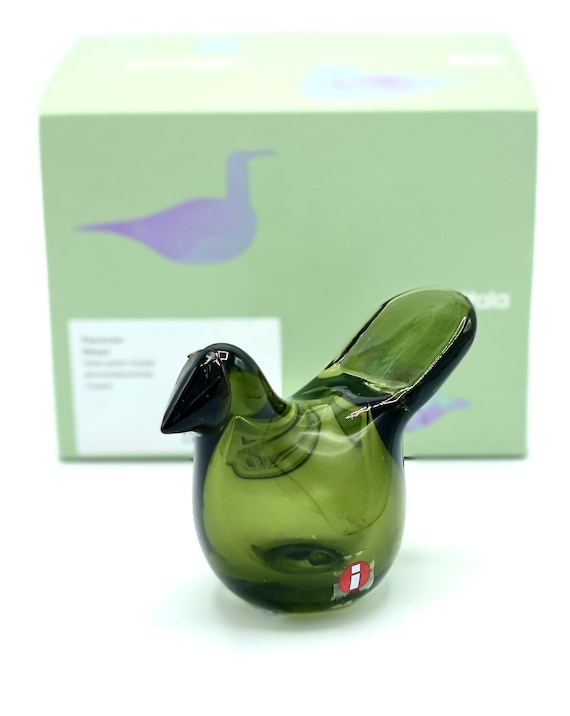 Oiva Toikka Flycatcher (sieppo) Art Glass Bird Moss Green With