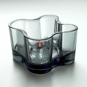 Iittala Finland Savoy Grey Glass Candle Holder for Tealight Discontinued Edition by Alvar Aalto