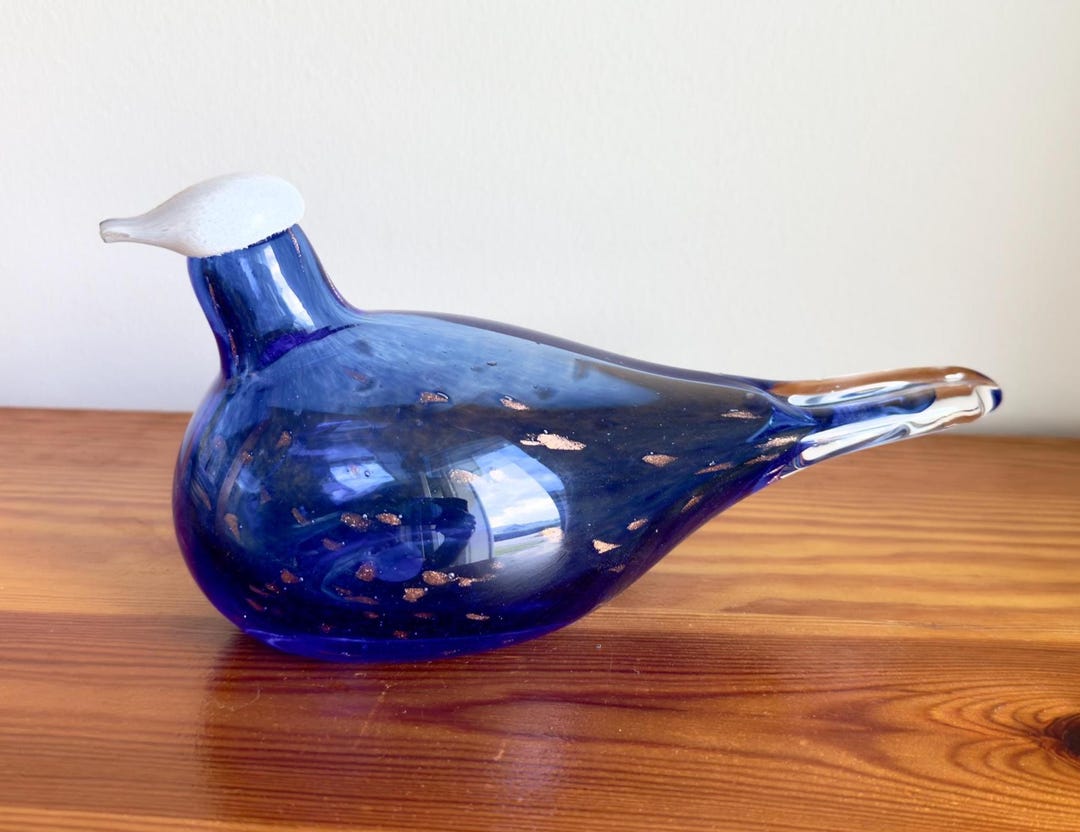 ガラス装飾 鳥 ヴィンテージデザイン ブルーアートガラス フィンランド