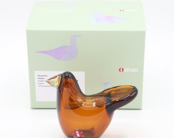 Oiva Toikka Flycatcher (Sieppo) Art Glass Bird Copper With Lemon Beak by Iittala Finland With Original Package