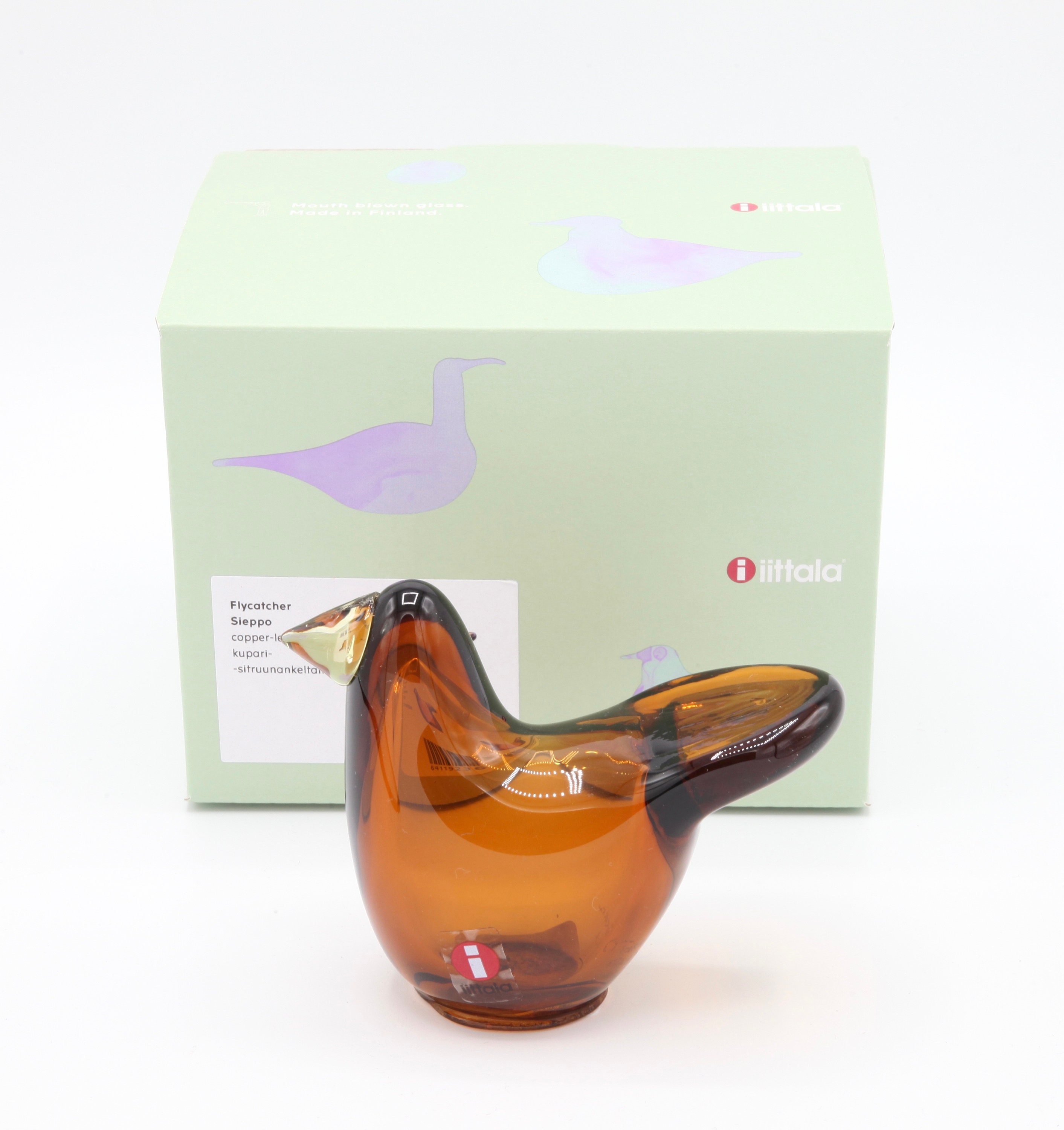 Oiva Toikka Flycatcher (sieppo) Art Glass Bird Copper With Lemon