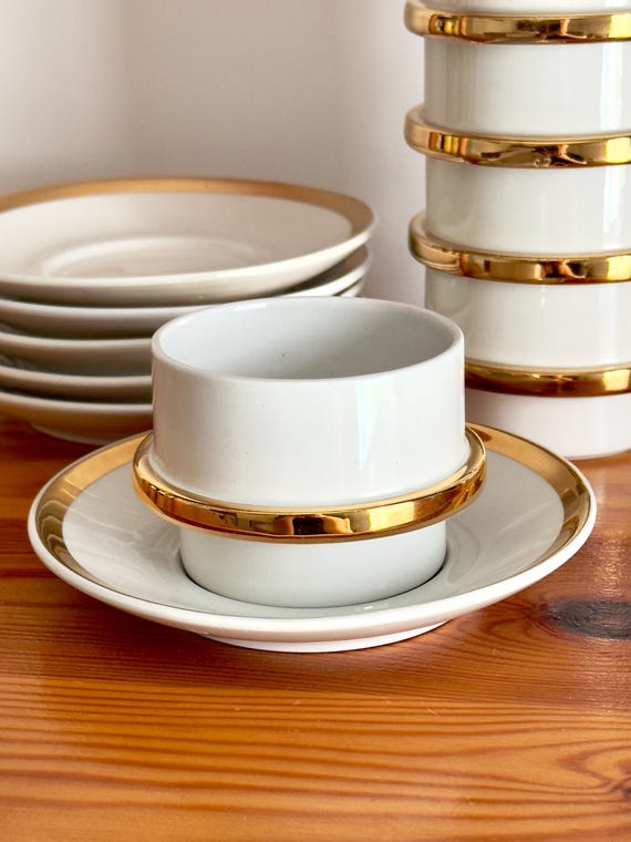 Arabia Finland Golden Circle Coffee Espresso Cups With Saucers 6