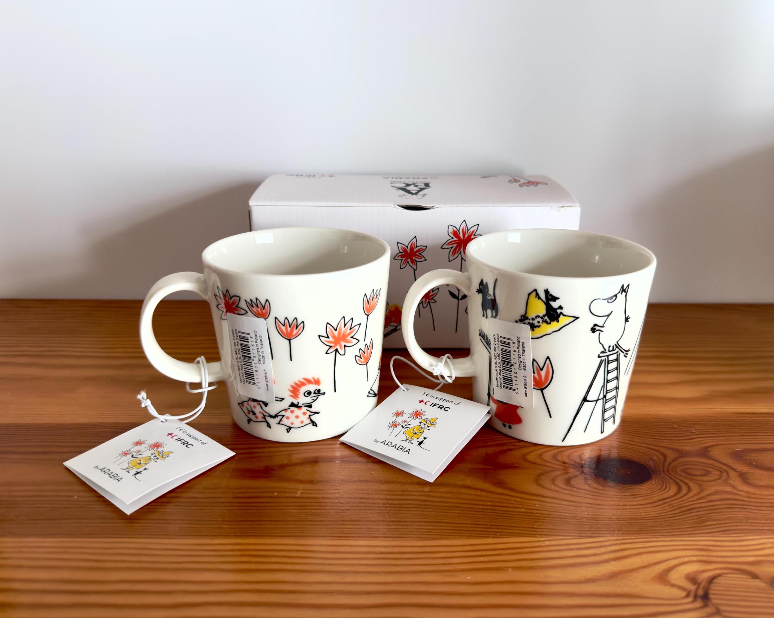 Arabia Finland Two Moomin Mugs ABC Snufkin and Moomintroll in