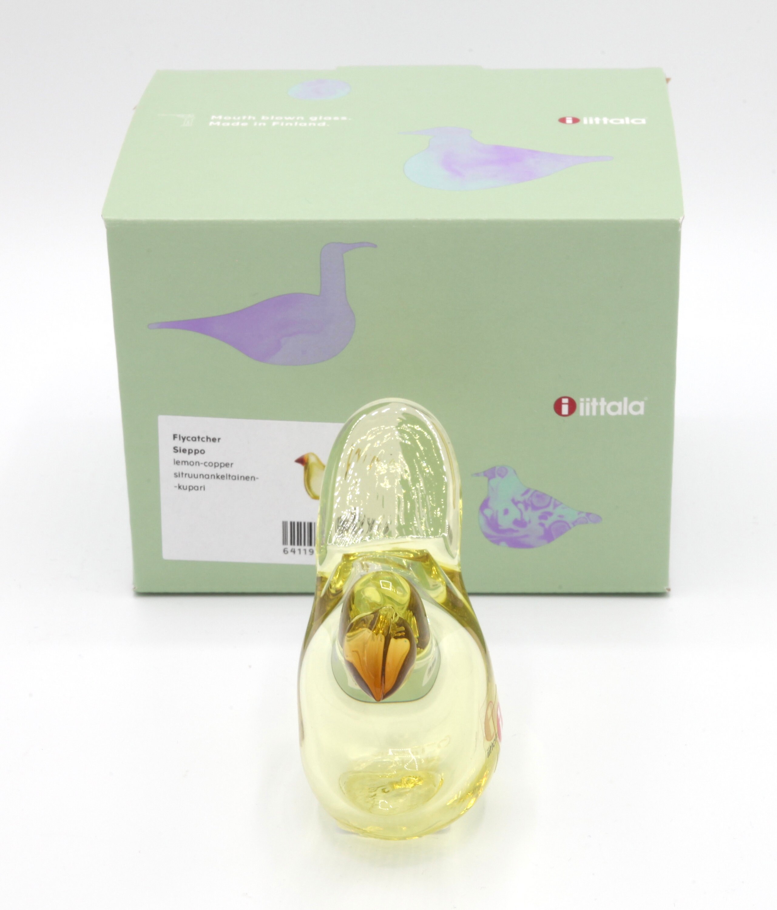 Oiva Toikka Flycatcher (sieppo) Art Glass Bird Lemon With Copper