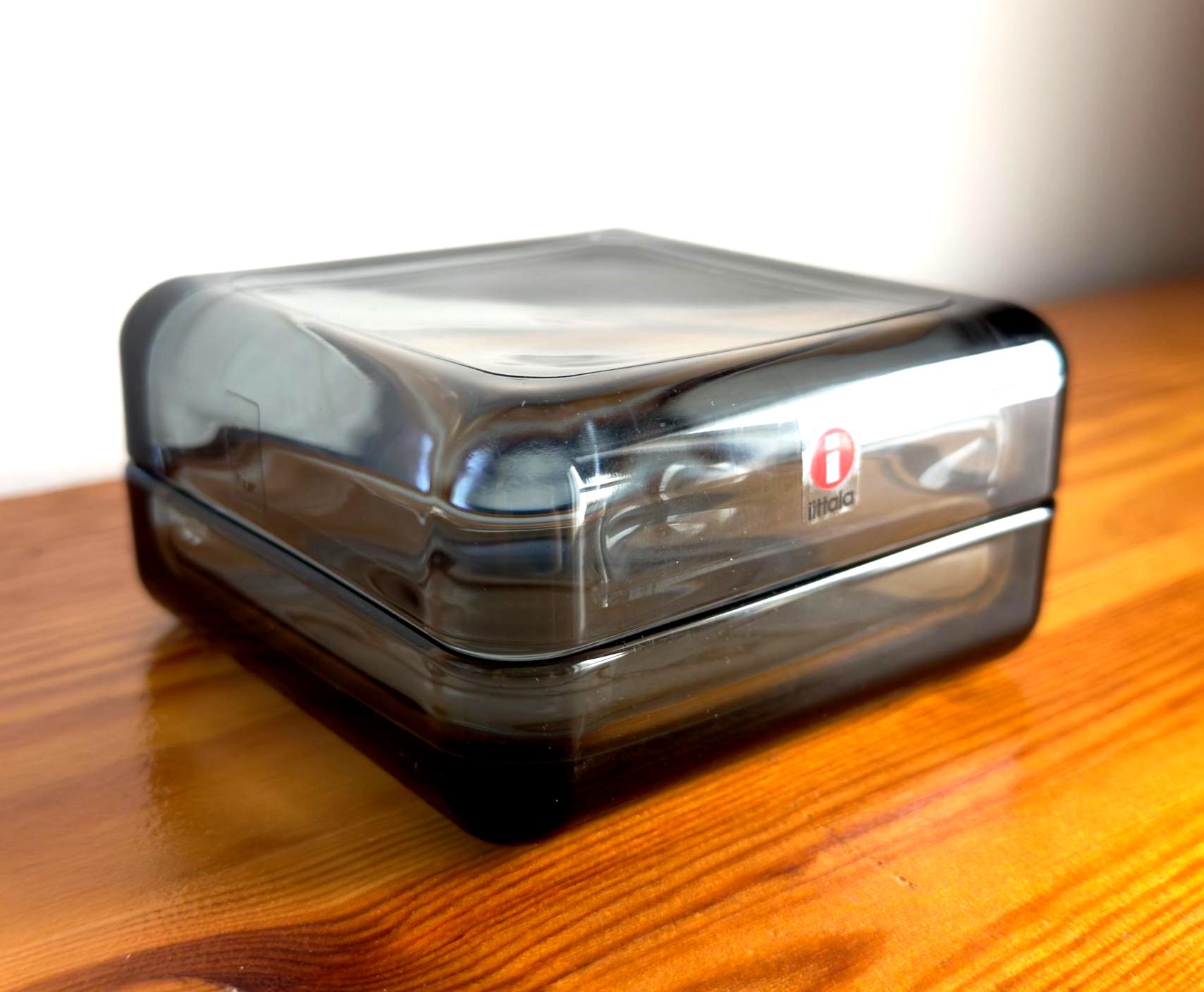 Iittala Finland Vitriini Large Jewelry Glass Box Grey Vintage