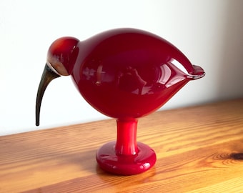 Oiva Toikka Ibis Red Glass Bird Very Rare Vintage Footed Design