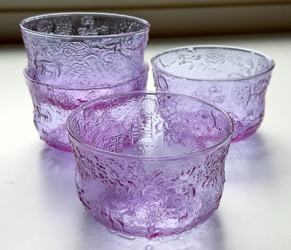 Oiva Toikka Fauna Four Dessert Bowls Very Rare Vintage Amethyst