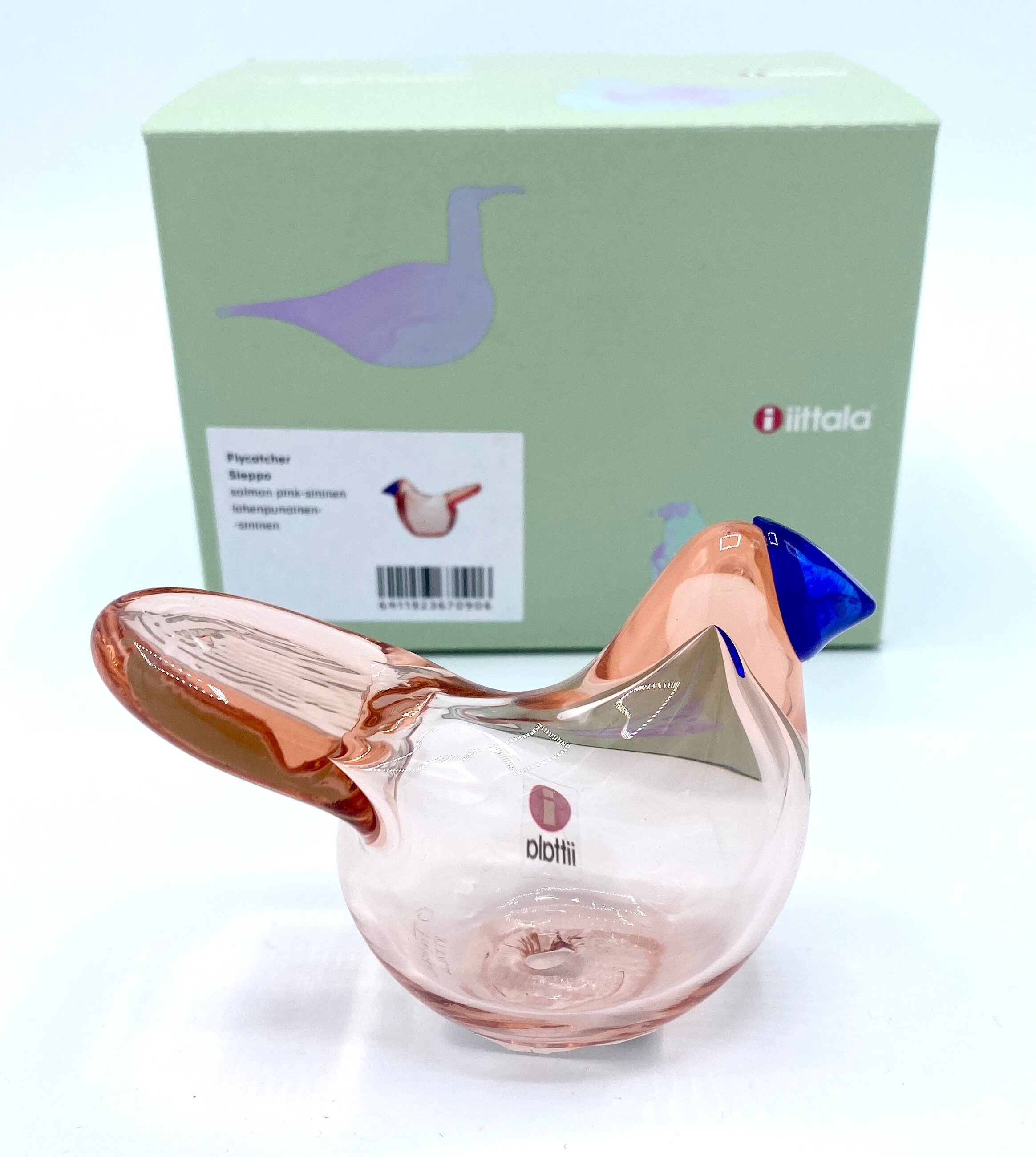 Oiva Toikka Flycatcher (sieppo) Art Glass Bird Salmon Pink With