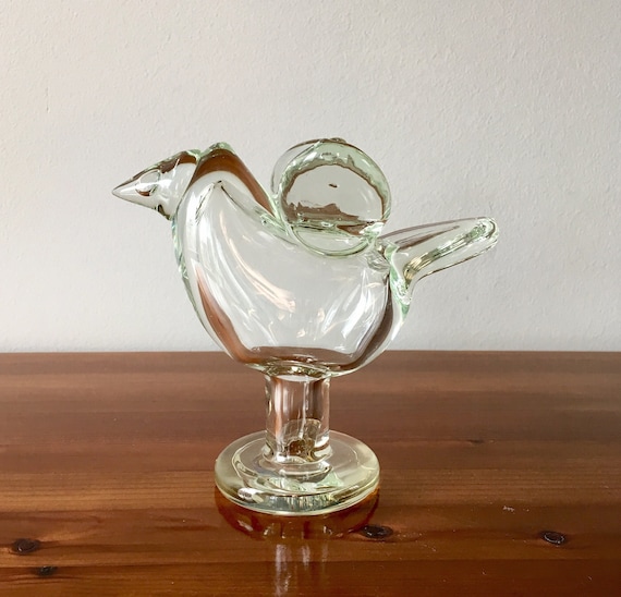 Oiva Toikka Flycatcher (sieppo) Footed Clear Glass Bird