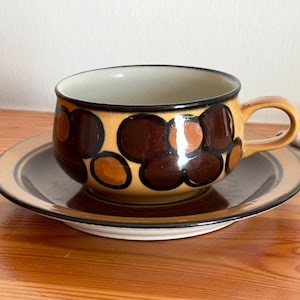 Arabia Finland Atelje Kalevala Tea Cup With Saucer Rare Hand Painted Vintage Design Stoneware Ceramic by Raija Uosikkinen