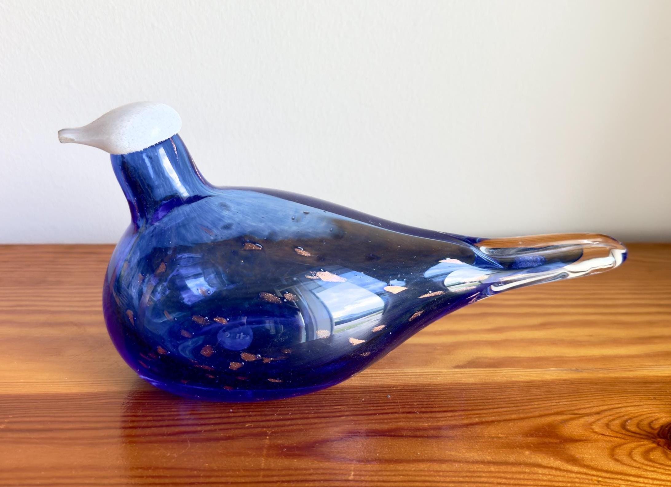 ガラス装飾 鳥 ヴィンテージデザイン ブルーアートガラス フィンランド