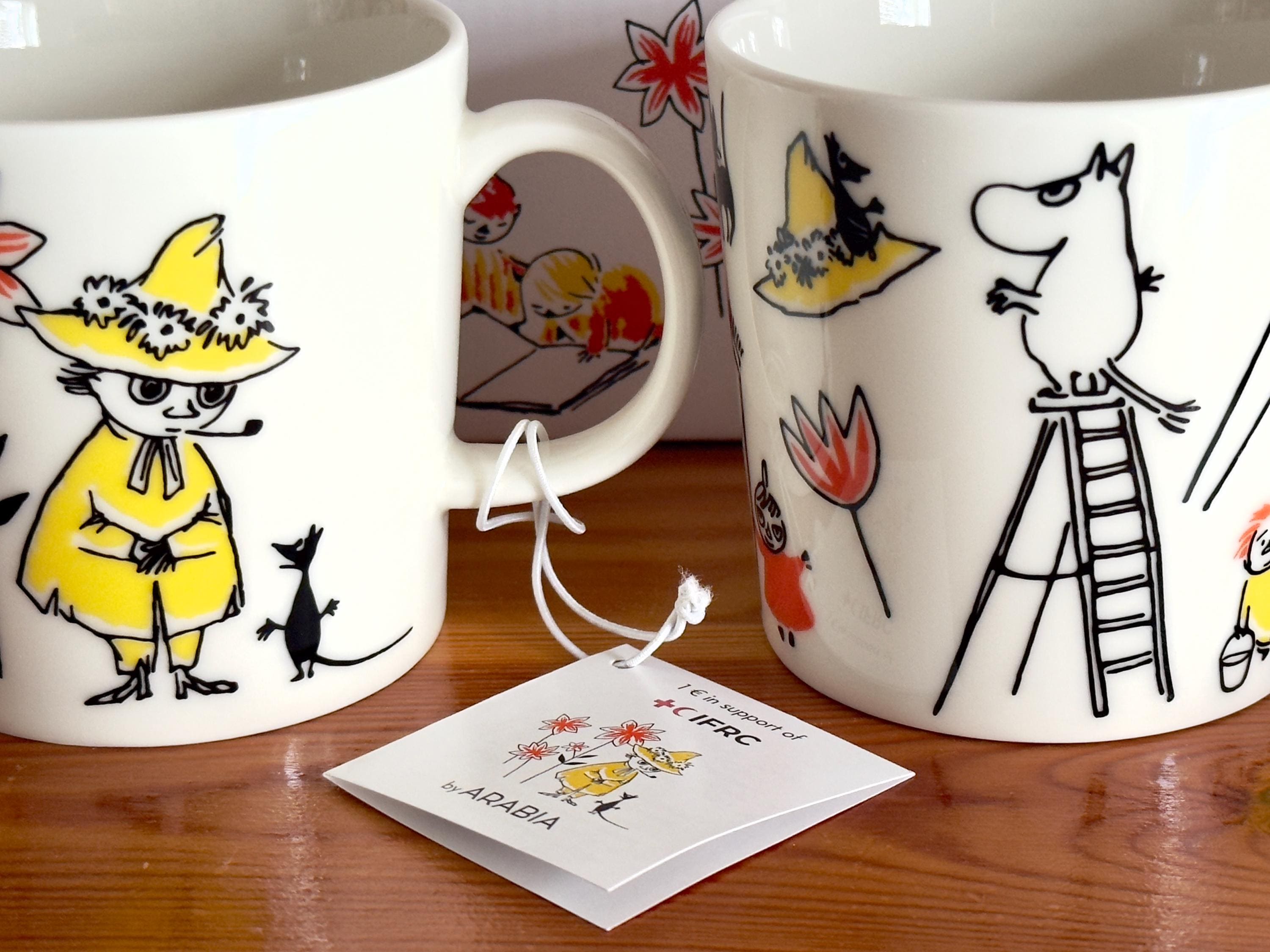 Arabia Finland Two Moomin Mugs ABC Snufkin and Moomintroll in